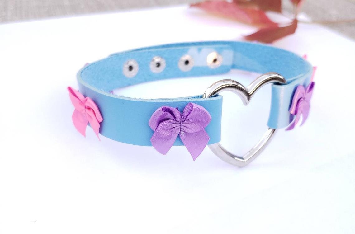 Custom Heart Choker, Adjustable Leather Heart Collar, Sexy Soft PU Leather DDLG Collar