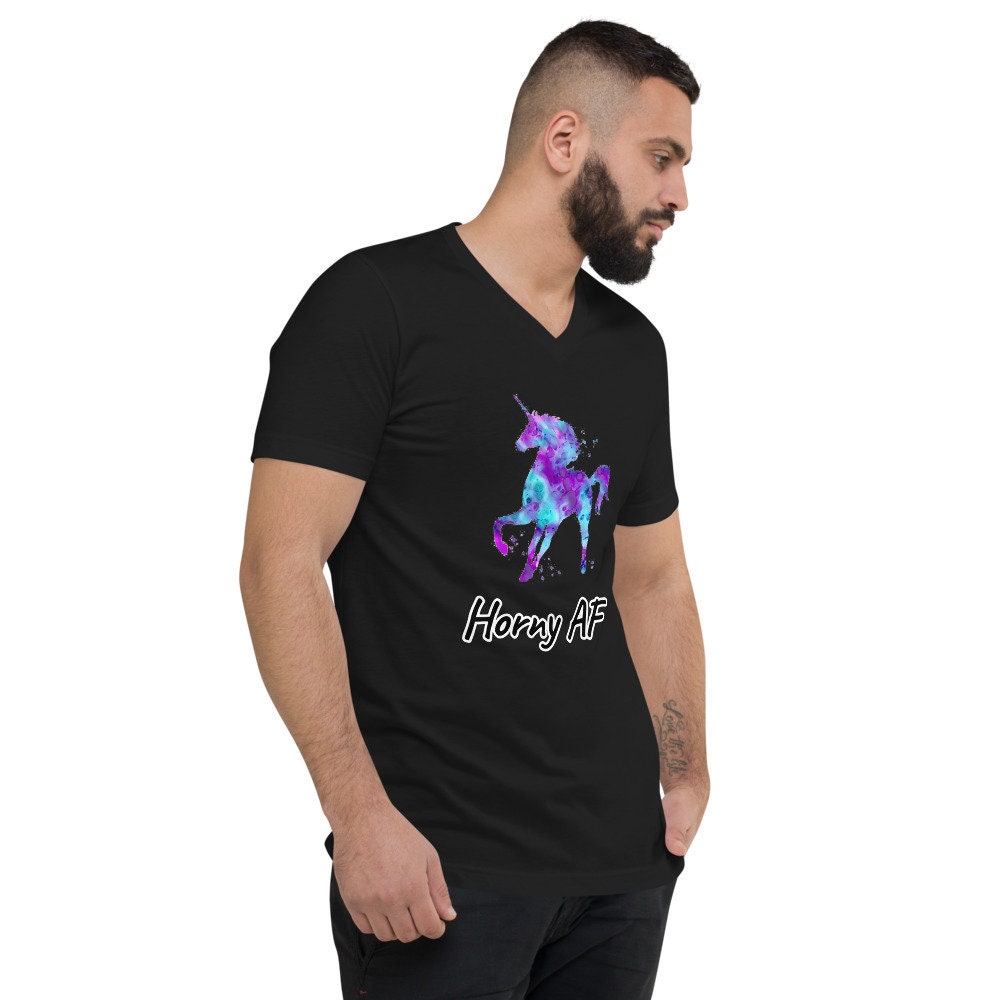 Horny AF Unicorn Unisex Short Sleeve V-Neck T-Shirt