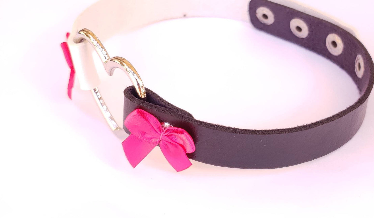 White and Black Heart Choker, Adjustable Faux Leather Heart Collar