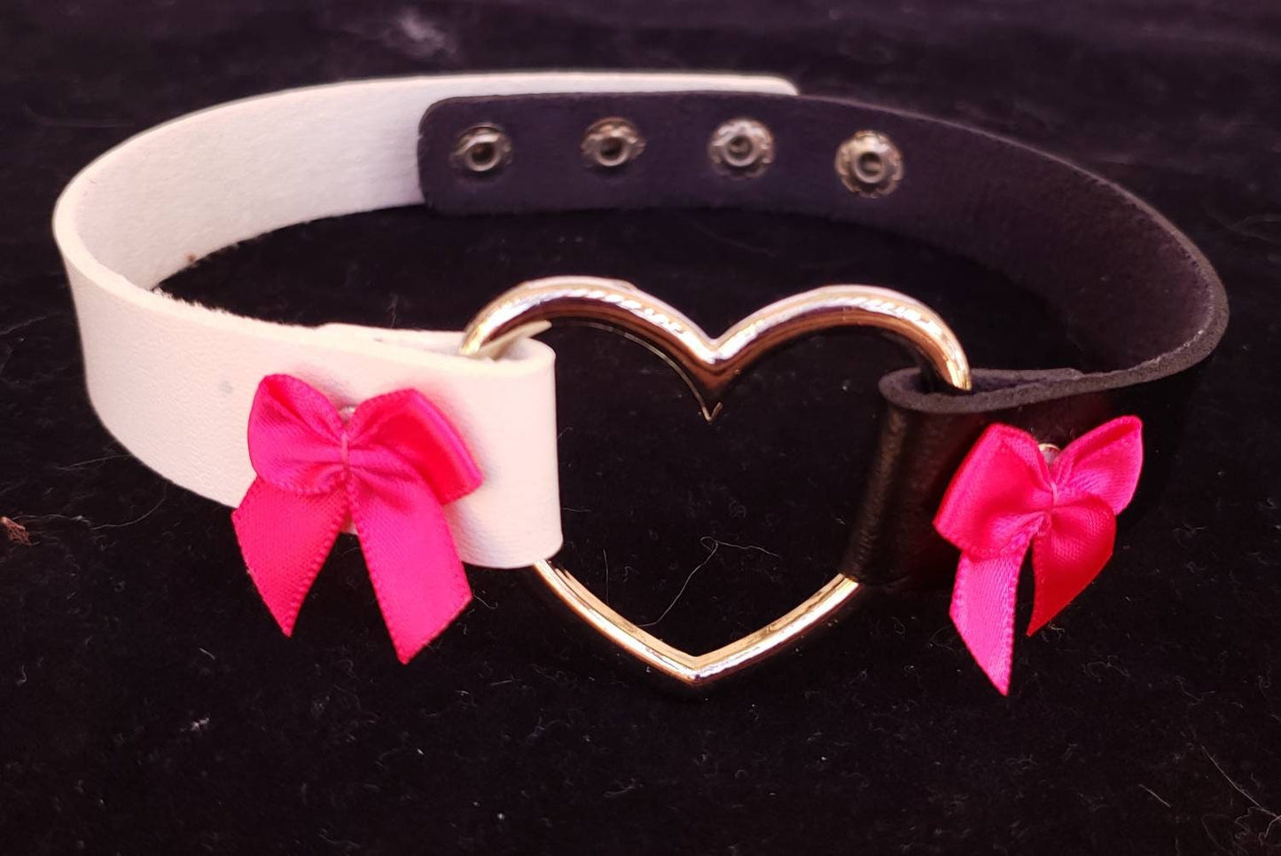 White and Black Heart Choker, Adjustable Faux Leather Heart Collar