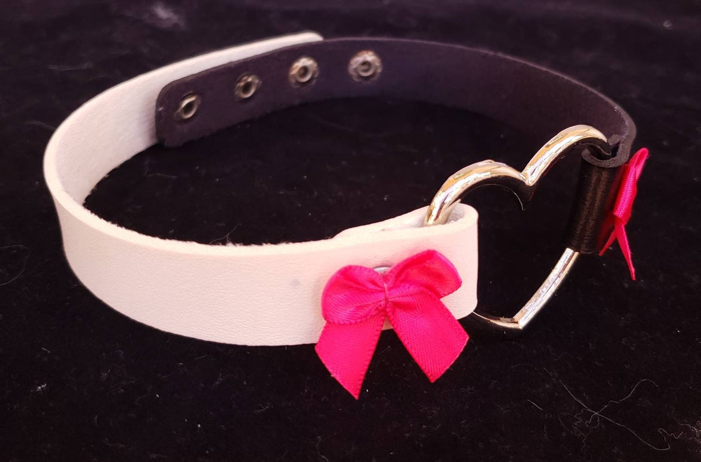 White and Black Heart Choker, Adjustable Faux Leather Heart Collar