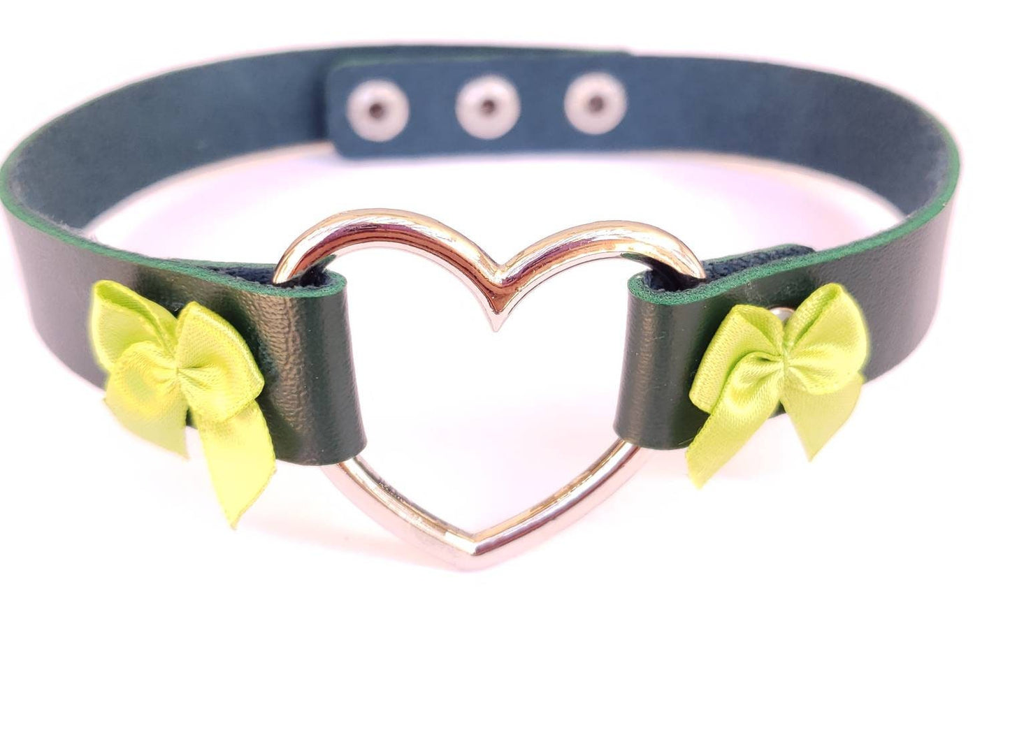 Green Heart Choker, Adjustable Pet Play Heart Collar, Sexy Soft PU Leather DDLG Collar