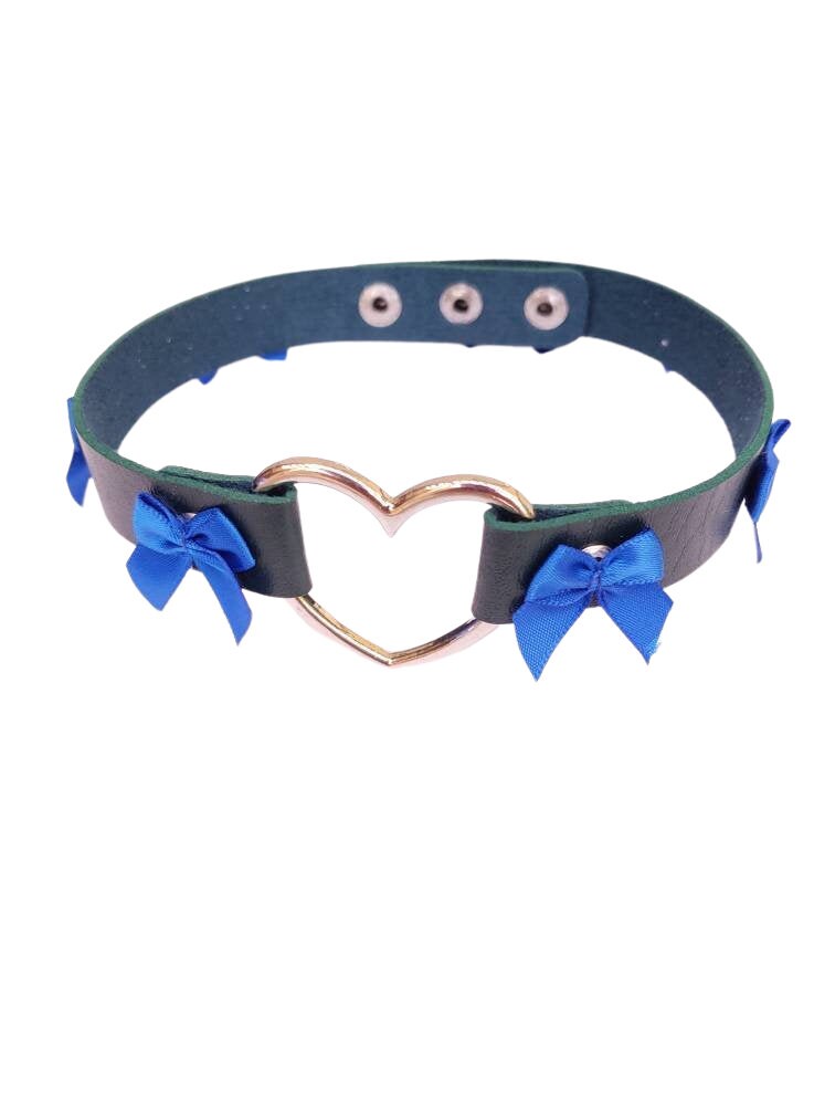 Green and Blue Heart Choker, Adjustable Pet Play Heart Collar, Sexy Soft PU Leather DDLG Collar | Vixen's Hidden Desires