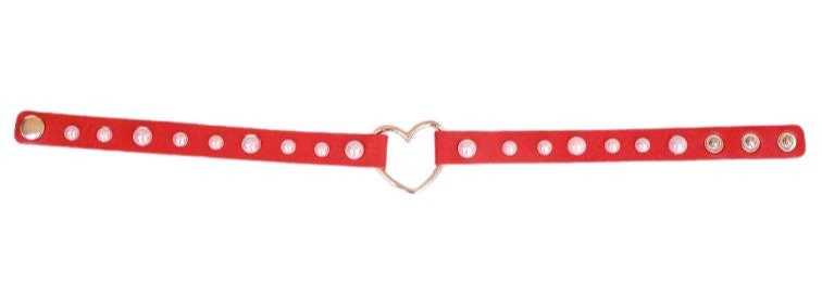 Red Heart Choker, Adjustable Pet Play Heart Collar, Sexy Soft PU Leather DDLG Collar | Vixen's Hidden Desires