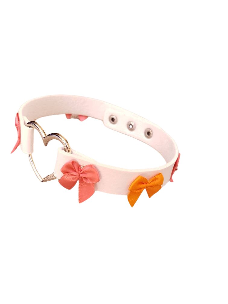 White Heart Choker, Adjustable Pet Play Heart Collar, Sexy Soft PU Leather DDLG Collar | Vixen's Hidden Desires