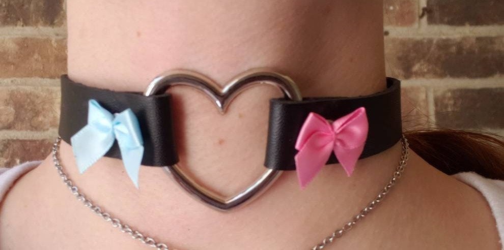 Black Heart Choker, Adjustable Pet Play Heart Collar, Sexy Soft PU Leather DDLG Collar | Vixen's Hidden Desires