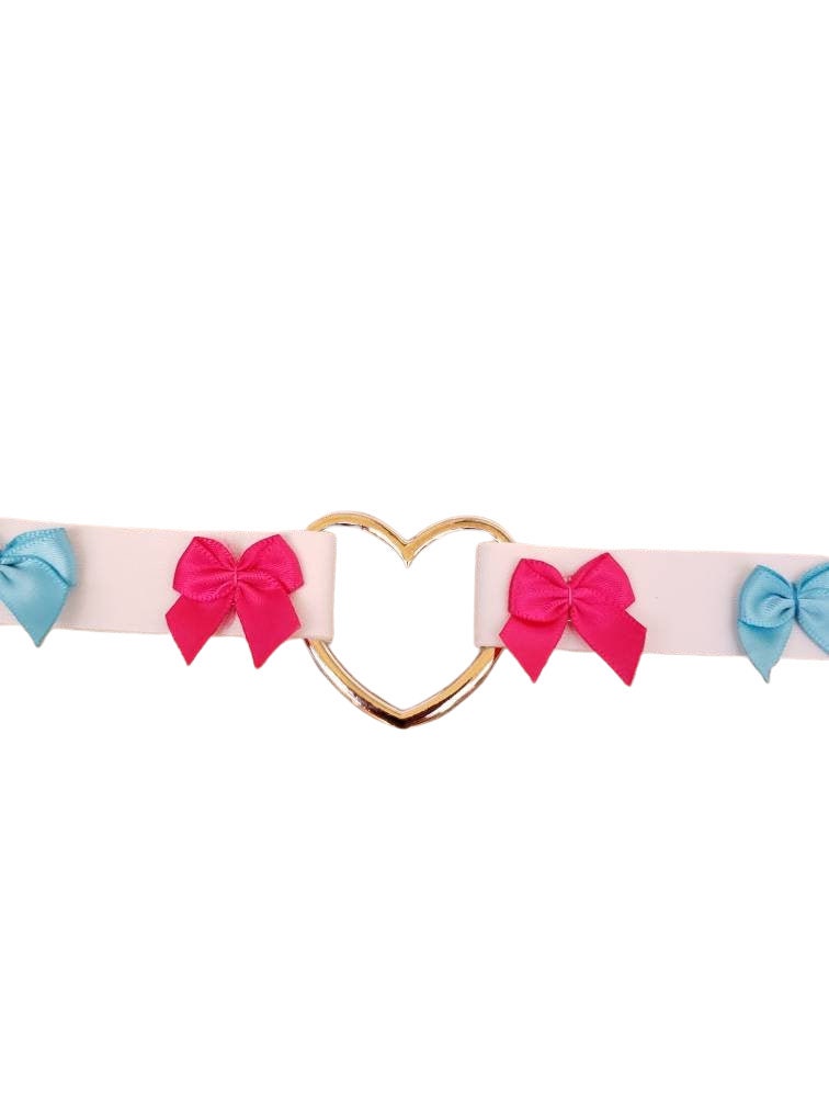 White Heart Choker, Adjustable Pet Play Heart Collar, Sexy Soft PU Leather DDLG Collar | Vixen's Hidden Desires