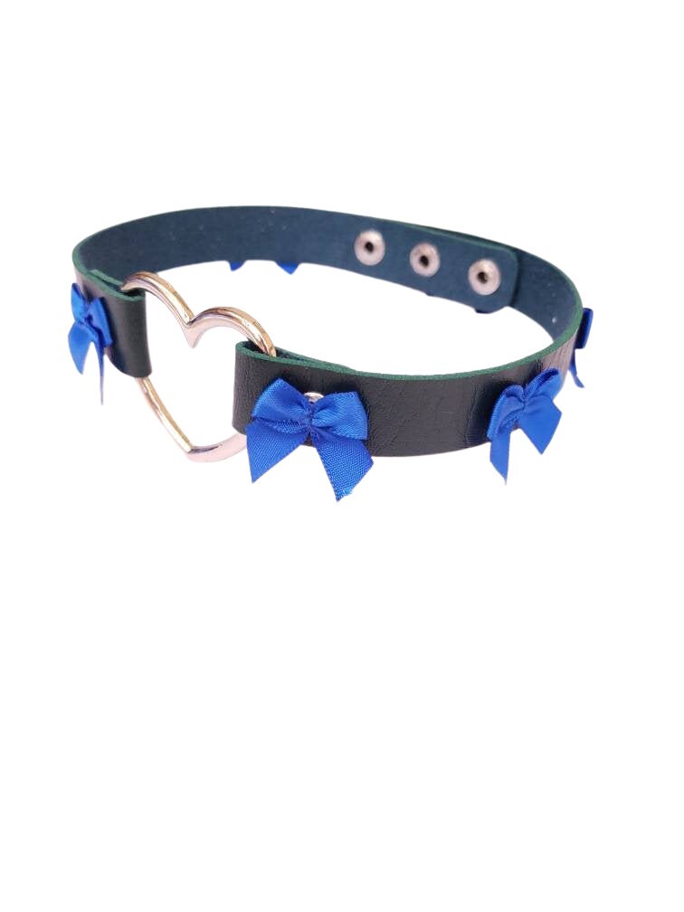 Green and Blue Heart Choker, Adjustable Pet Play Heart Collar, Sexy Soft PU Leather DDLG Collar | Vixen's Hidden Desires
