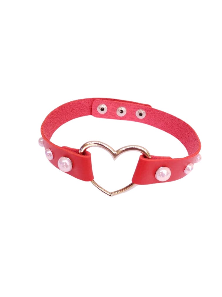 Red Heart Choker, Adjustable Pet Play Heart Collar, Sexy Soft PU Leather DDLG Collar | Vixen's Hidden Desires