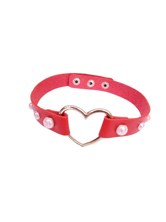 Red Heart Choker, Adjustable Pet Play Heart Collar, Sexy Soft PU Leather DDLG Collar | Vixen's Hidden Desires