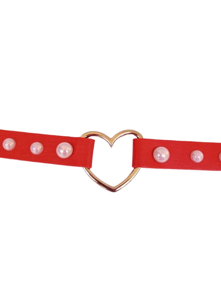 Red Heart Choker, Adjustable Pet Play Heart Collar, Sexy Soft PU Leather DDLG Collar | Vixen's Hidden Desires