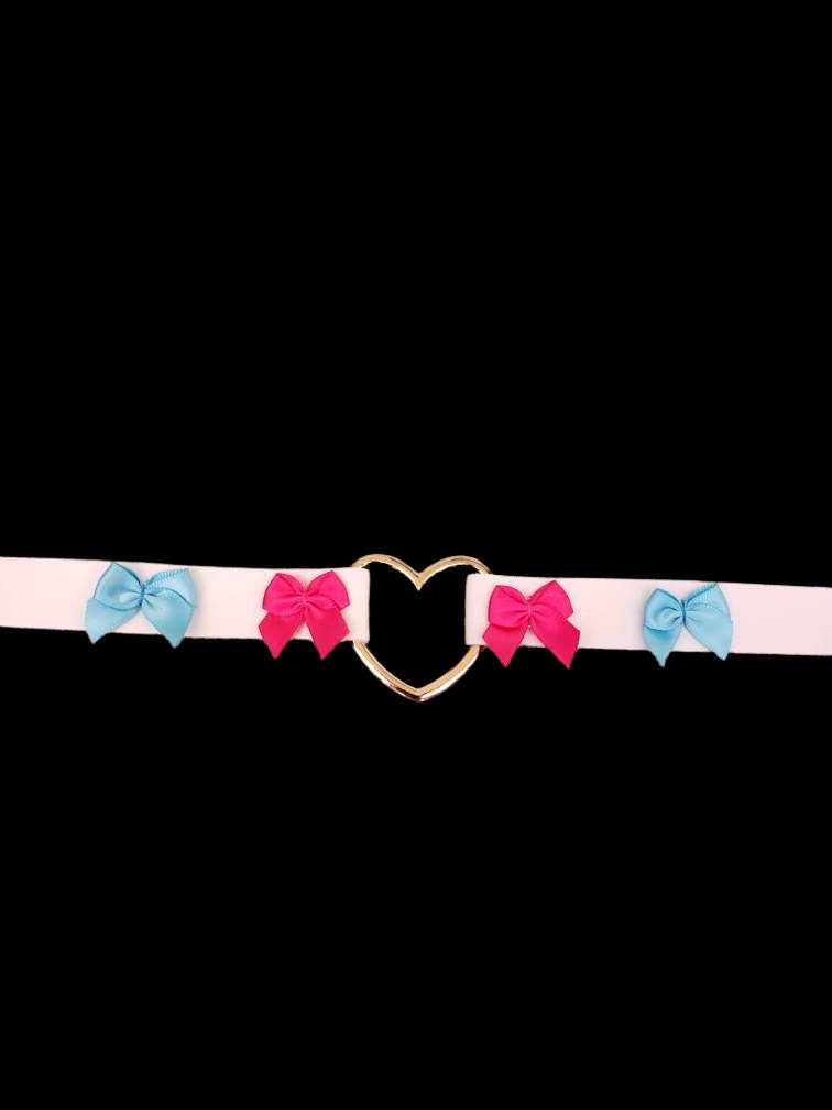 White Heart Choker, Adjustable Pet Play Heart Collar, Sexy Soft PU Leather DDLG Collar | Vixen's Hidden Desires