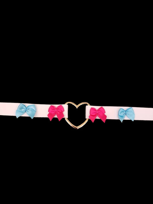White Heart Choker, Adjustable Pet Play Heart Collar, Sexy Soft PU Leather DDLG Collar | Vixen's Hidden Desires
