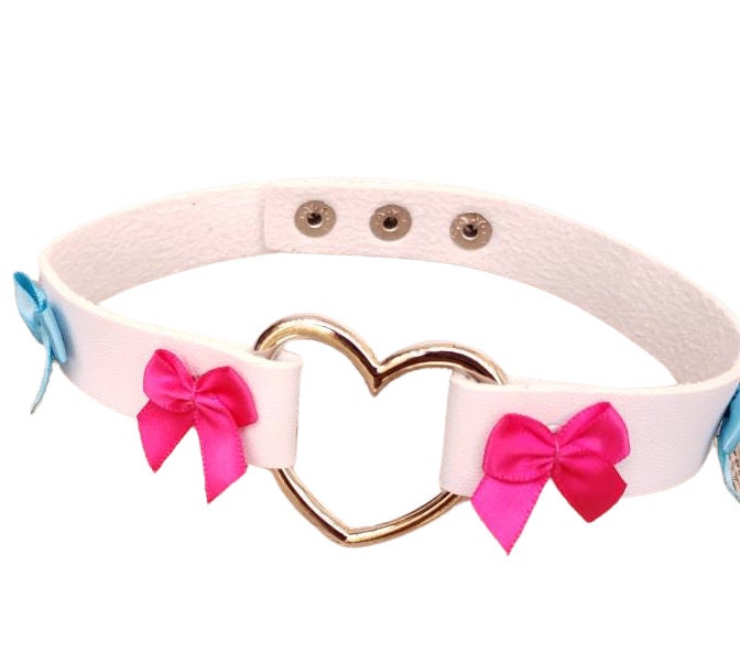 White Heart Choker, Adjustable Pet Play Heart Collar, Sexy Soft PU Leather DDLG Collar | Vixen's Hidden Desires