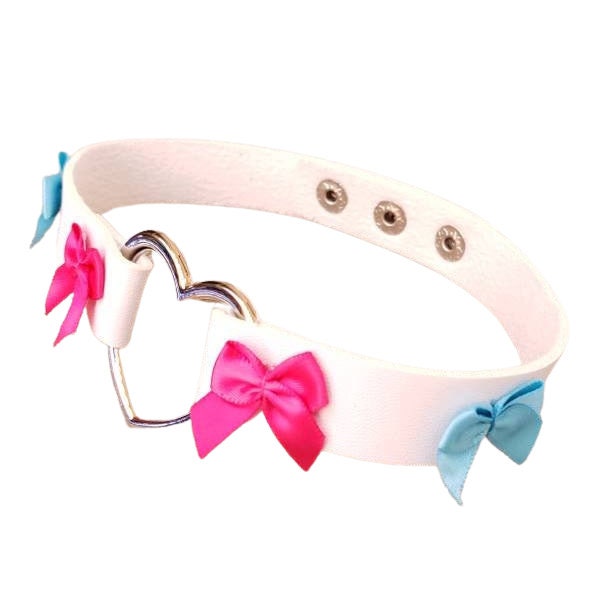 White Heart Choker, Adjustable Pet Play Heart Collar, Sexy Soft PU Leather DDLG Collar | Vixen's Hidden Desires