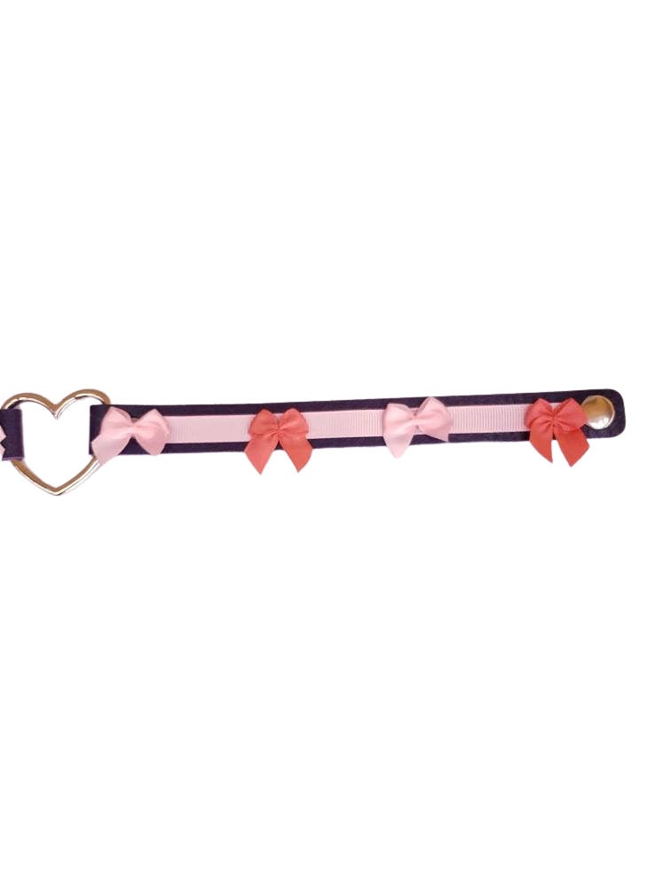 Purple Heart Choker with Bows, Adjustable Faux Leather Cat Collar | Vixen's Hidden Desires