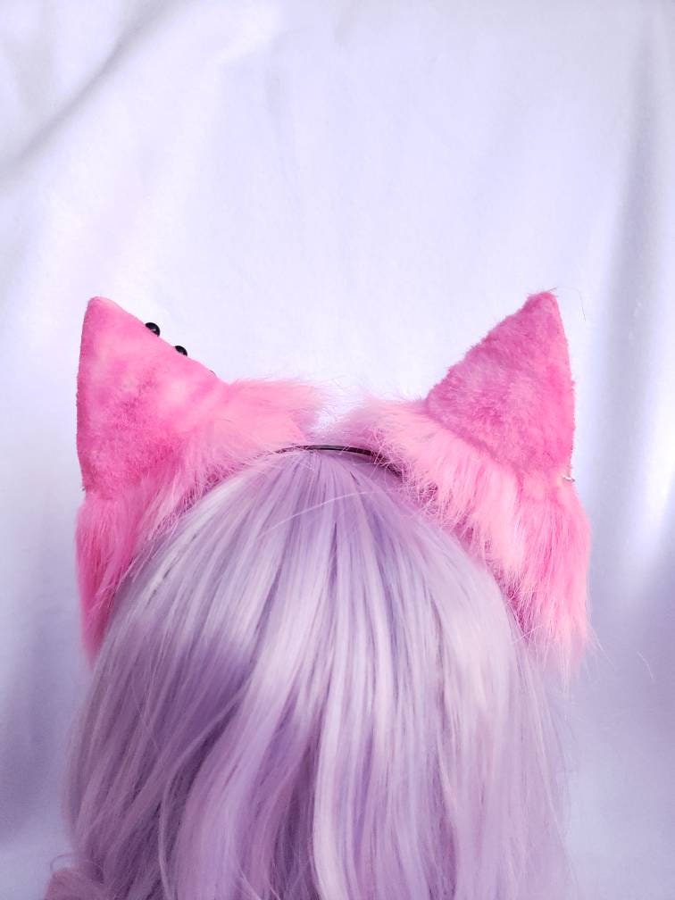 Pink Punk Animal Ears, Cosplay, Pet Play Bendable Ears, Faux Fur Animal Ears