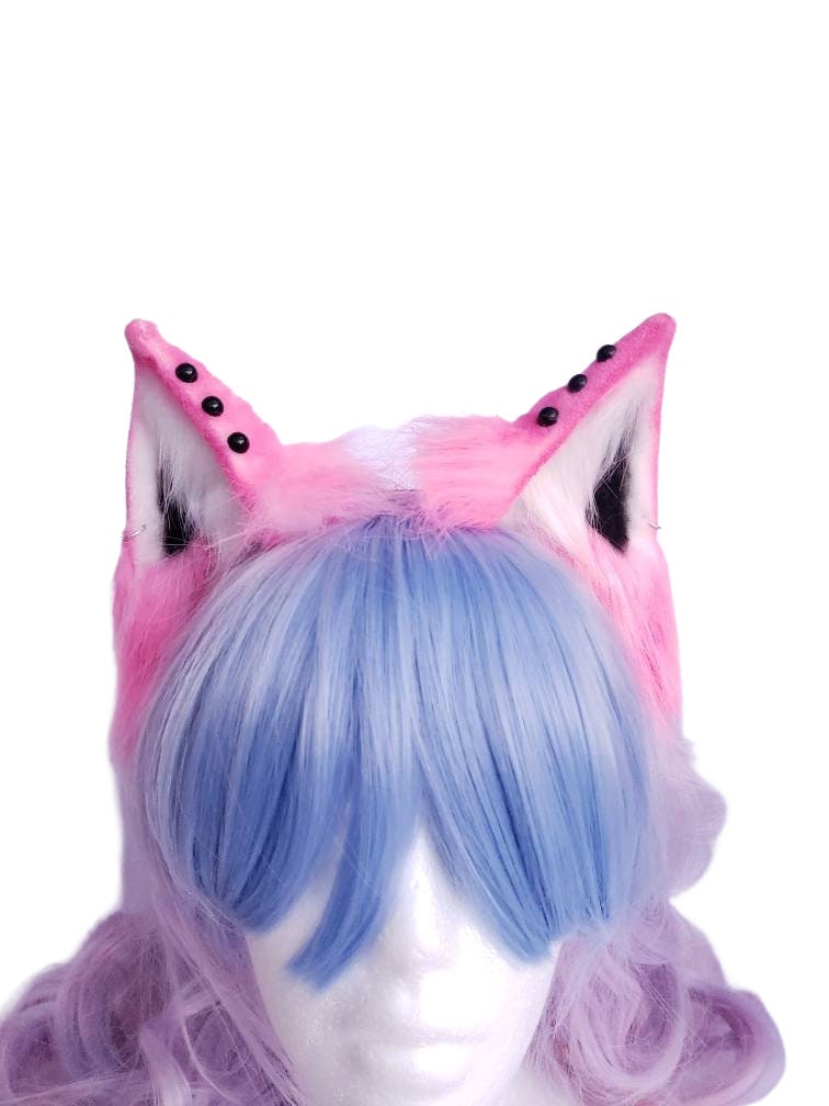 Pink Punk Animal Ears, Cosplay, Pet Play Bendable Ears, Faux Fur Animal Ears