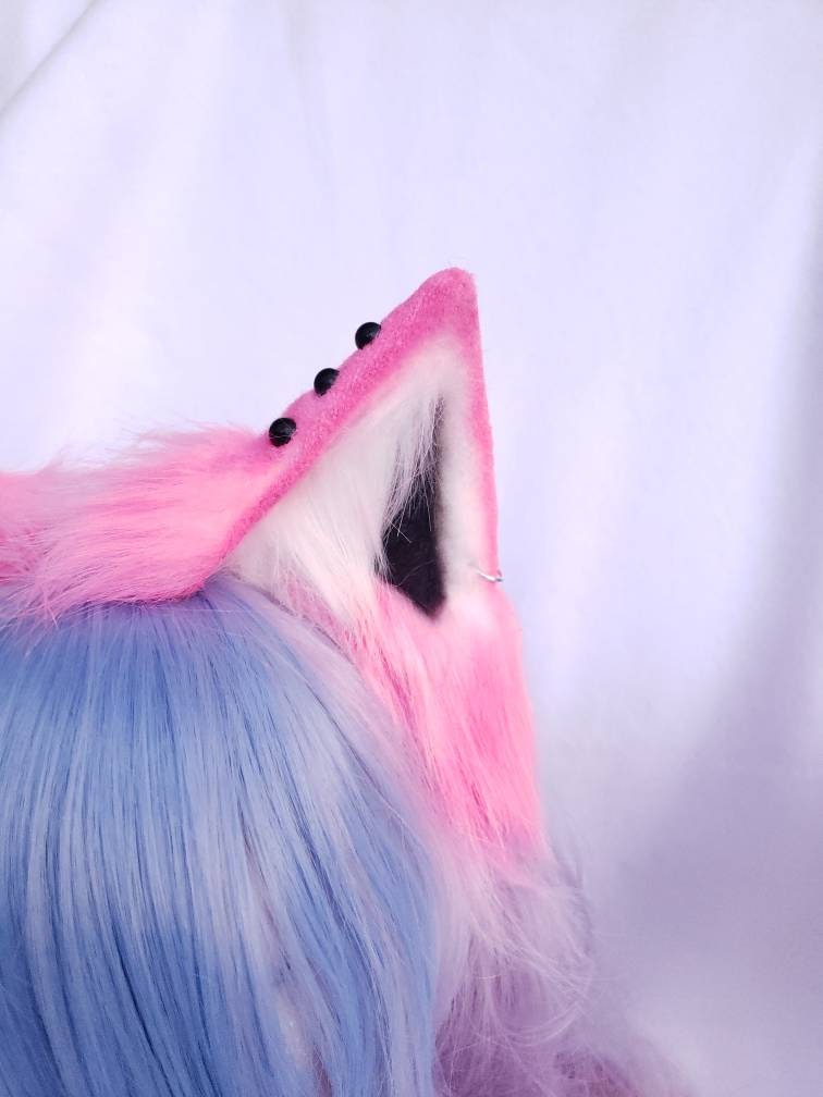 Pink Punk Animal Ears, Cosplay, Pet Play Bendable Ears, Faux Fur Animal Ears