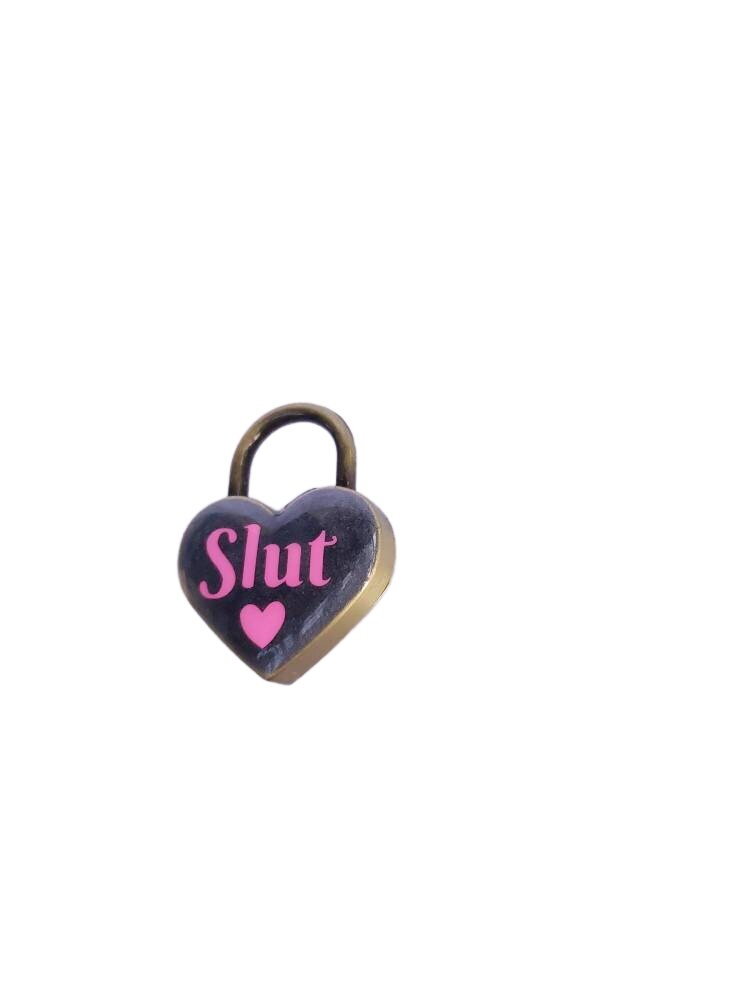 Slut Heart Pad Lock, Aluminum Heart Lock, Collar Closure Lock | Vixen's Hidden Desires