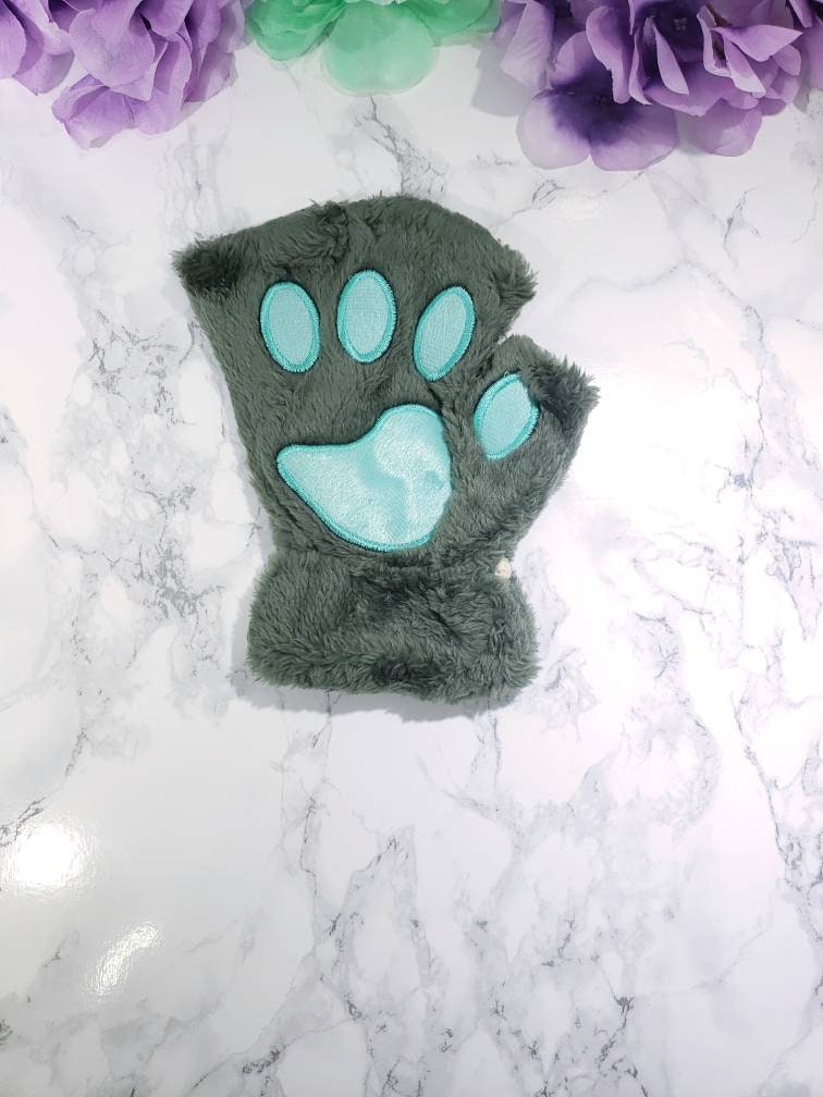 Green Pet Play Fingerless Gloves, Animal Paws, Cosplay Paws