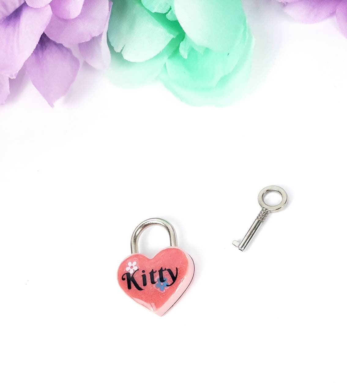 Kitty Heart Pad Lock, Resin Aluminum Heart Lock, Collar Closure Lock