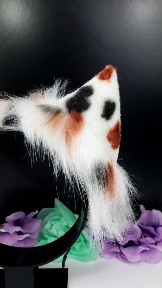 Pet Play Animal Ears, Calico Cosplay, Bendable Ears, Faux Fur Animal Ears