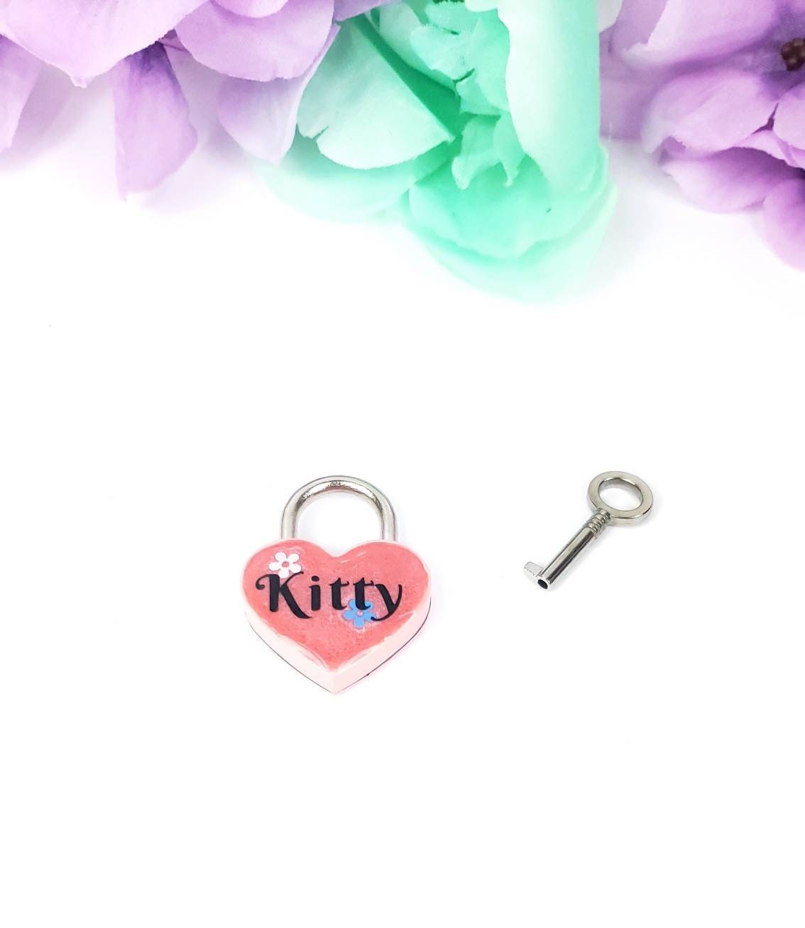 Kitty Heart Pad Lock, Resin Aluminum Heart Lock, Collar Closure Lock