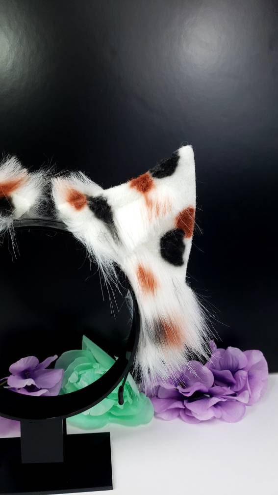 Pet Play Animal Ears, Calico Cosplay, Bendable Ears, Faux Fur Animal Ears