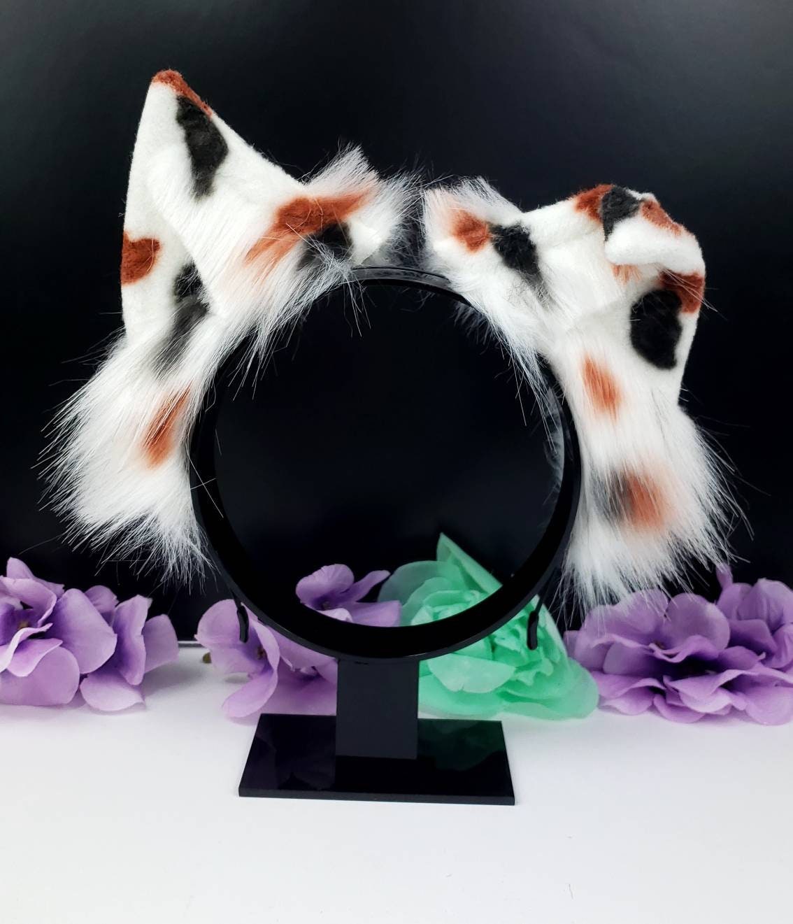 Pet Play Animal Ears, Calico Cosplay, Bendable Ears, Faux Fur Animal Ears