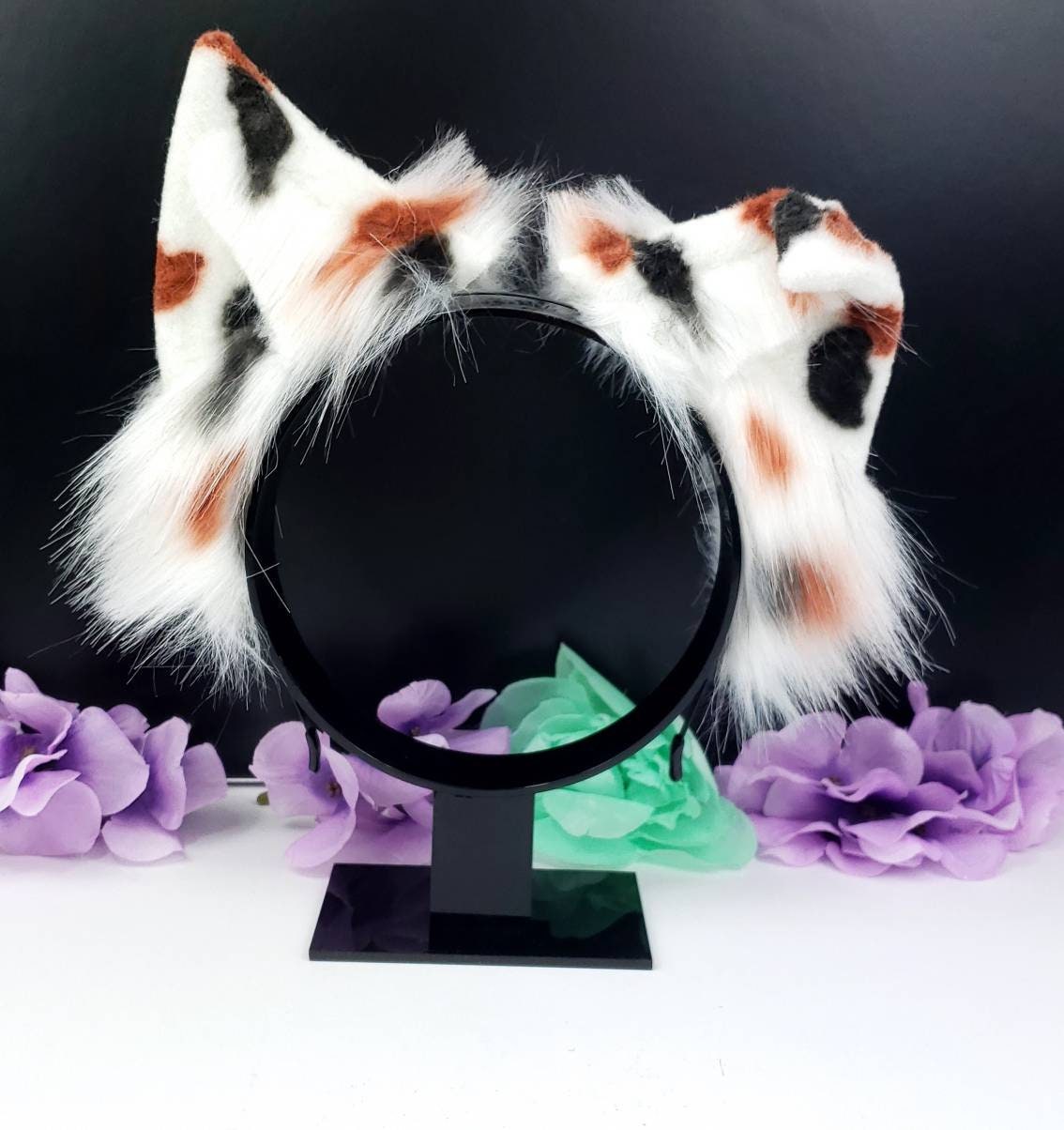 Pet Play Animal Ears, Calico Cosplay, Bendable Ears, Faux Fur Animal Ears