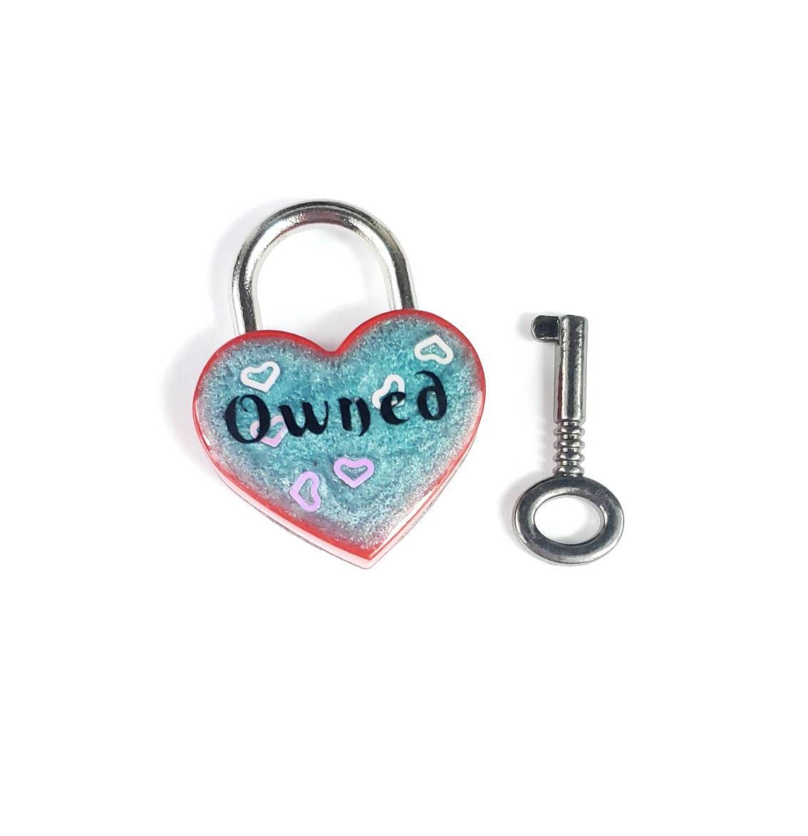 Owned Heart Pad Lock, Resin Aluminum Heart Lock, Collar Closure Lock, BDSM Lock, DDLG Lock
