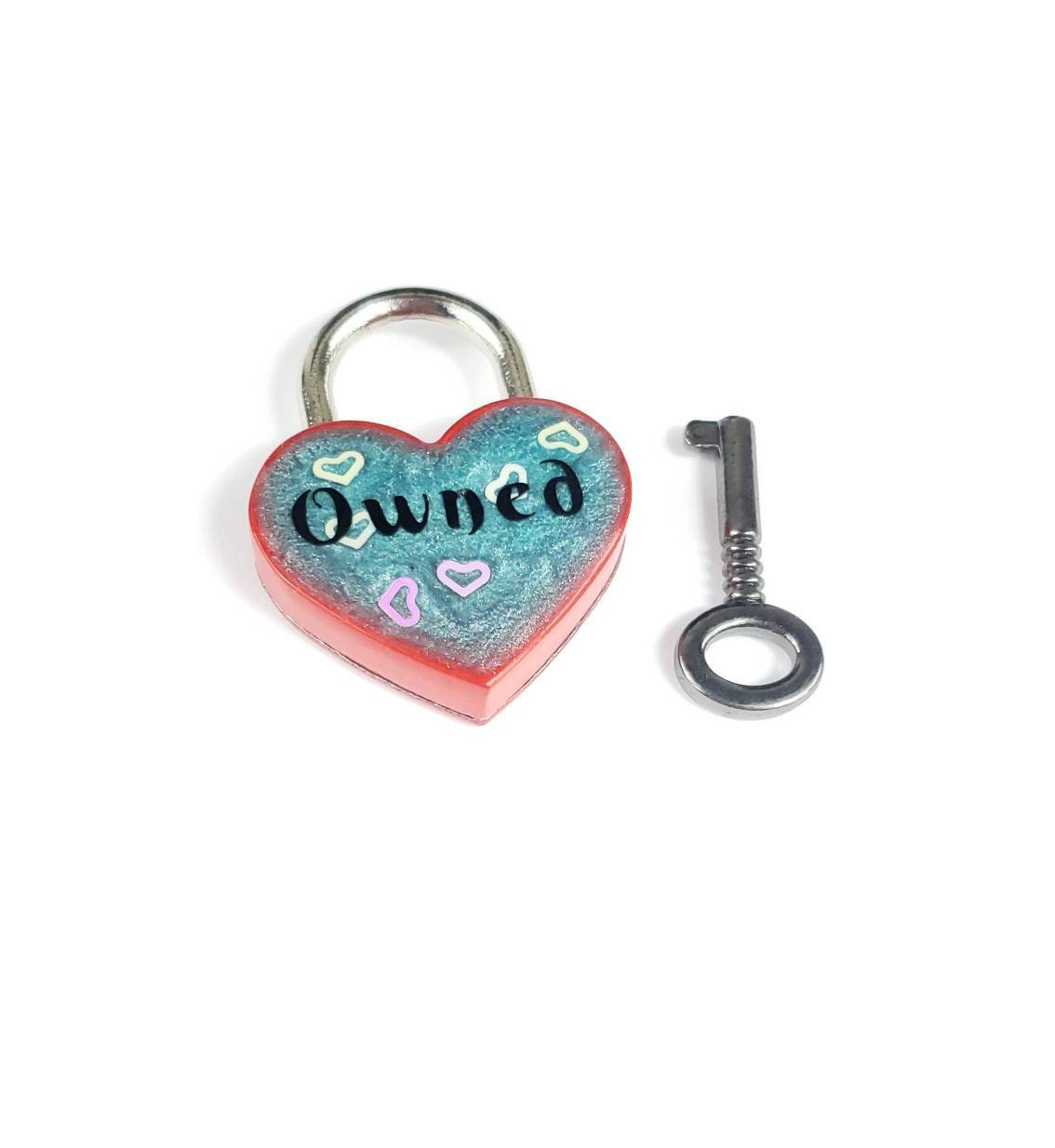 Owned Heart Pad Lock, Resin Aluminum Heart Lock, Collar Closure Lock, BDSM Lock, DDLG Lock