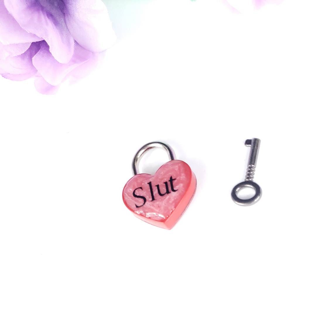 Slut Heart Pad Lock, Aluminum Heart Lock, Collar Closure Lock