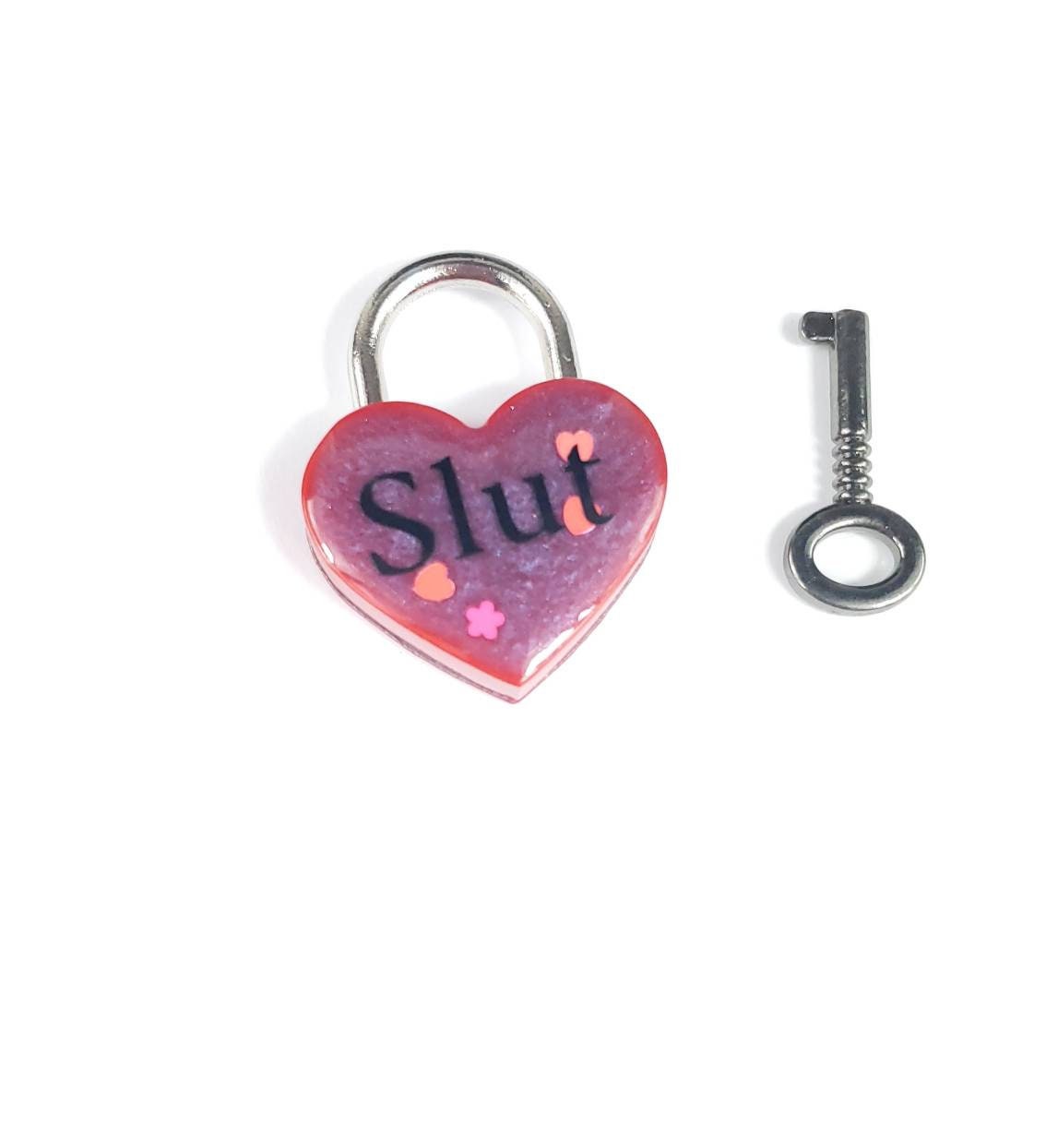 Slut Heart Pad Lock- Resin Aluminum Heart Lock- BDSM Collar Closure Lock- DDLG Heart Lock and Key- Pet Play Heart Lock- Red Mini Lock