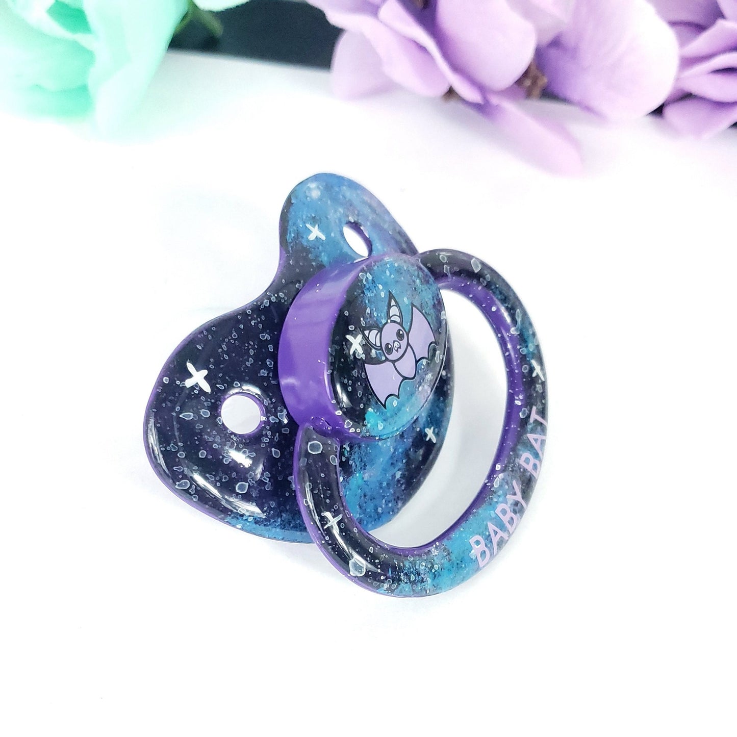 Hand Painted Adult Pacifier - Galaxy Bat