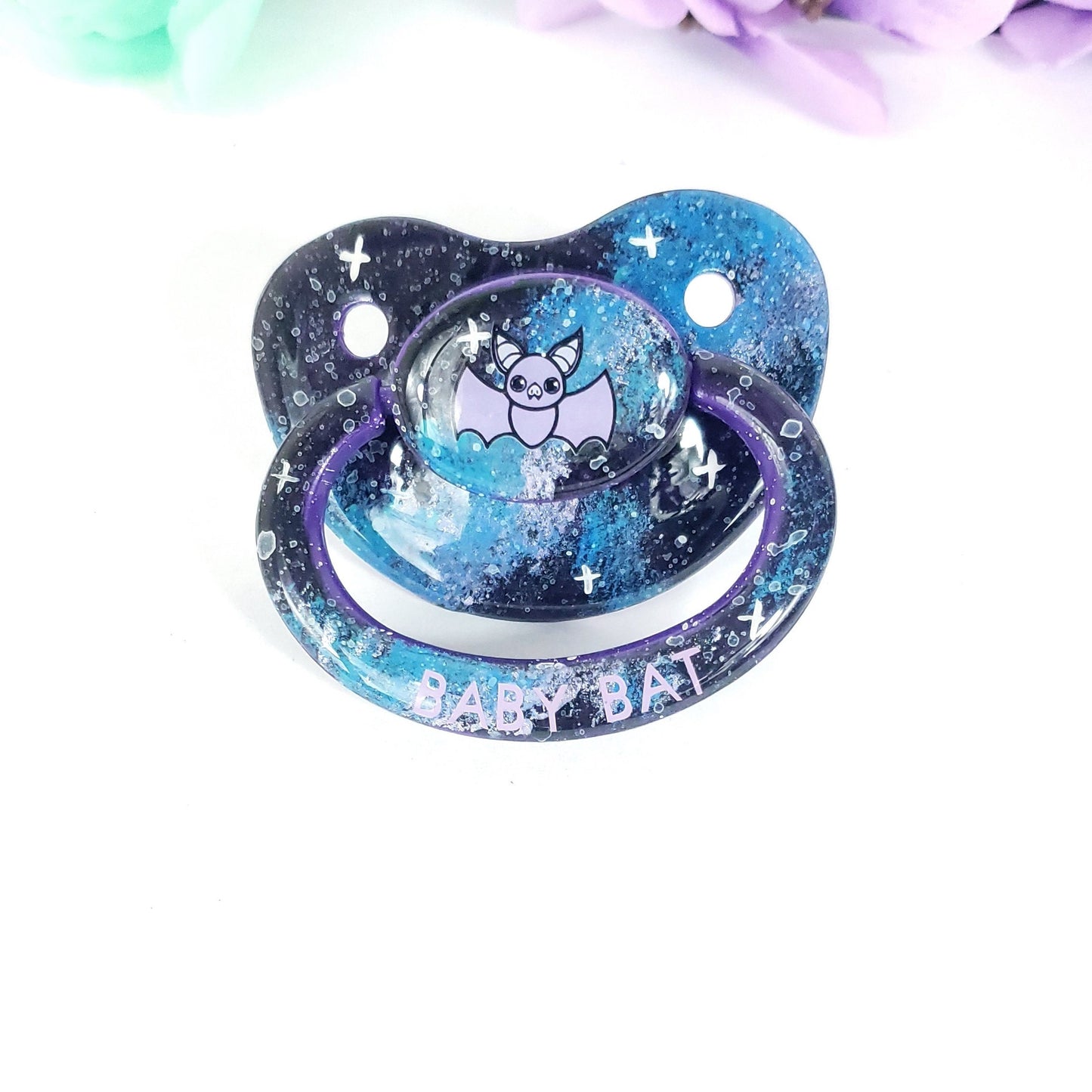 Hand Painted Adult Pacifier - Galaxy Bat