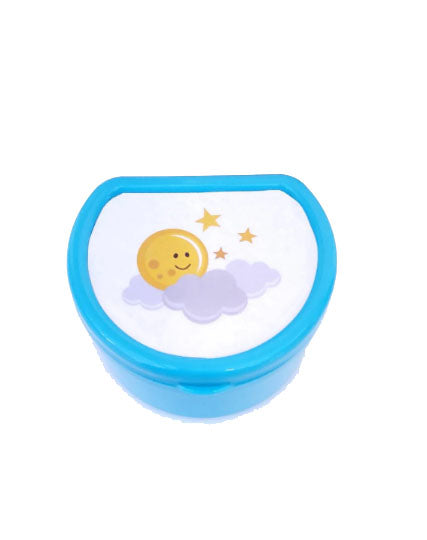 ABDL pacifier case featuring a stars and moon design on the lid, adding a dreamy and celestial touch to pacifier storage.