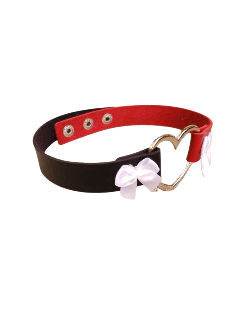 Cosplay Heart and Bows Choker, Cosplay Adjustable Luxury Leather Heart Collar | Vixen's Hidden Desires