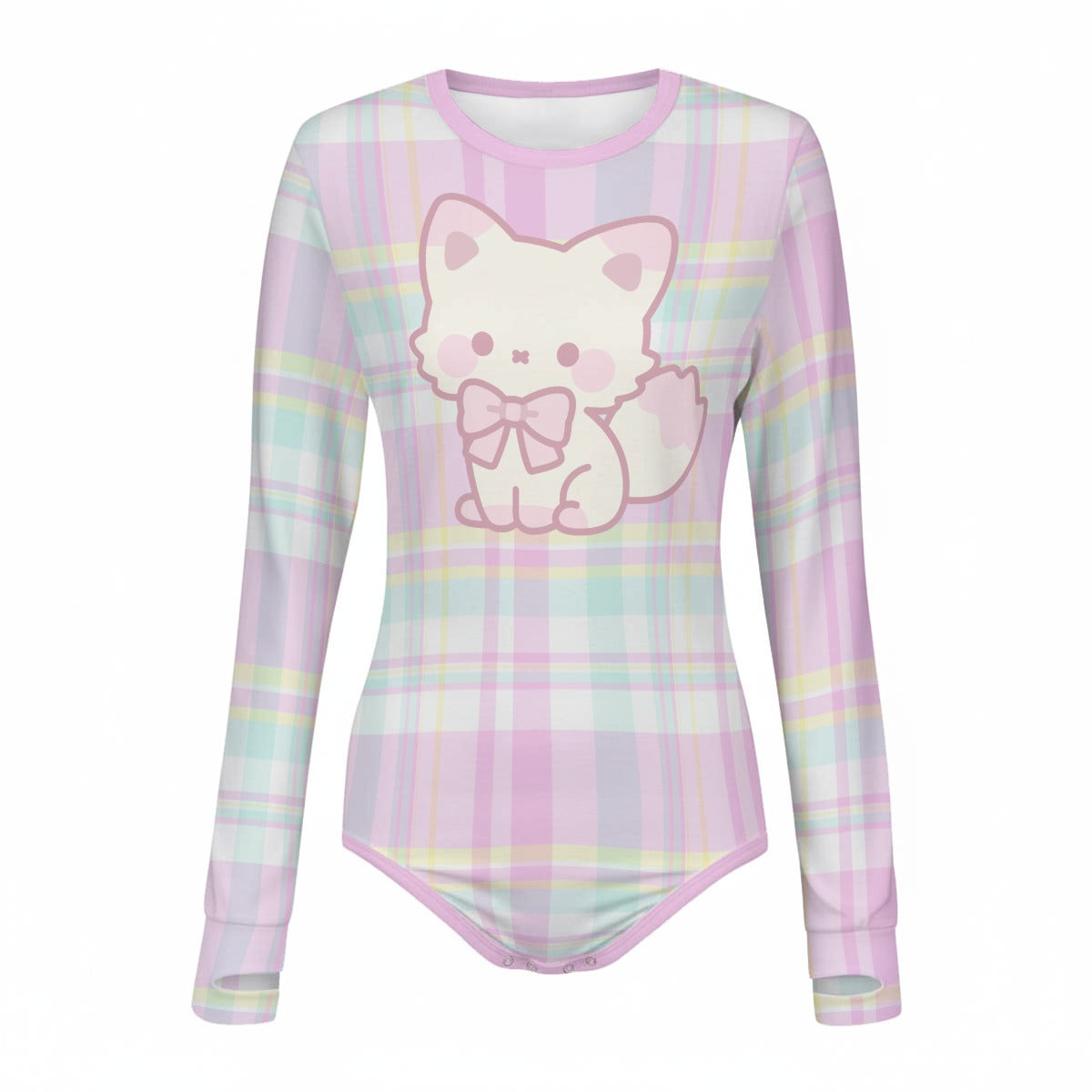 Pastel Plaid Kitty Long Sleeve CuddleSuit