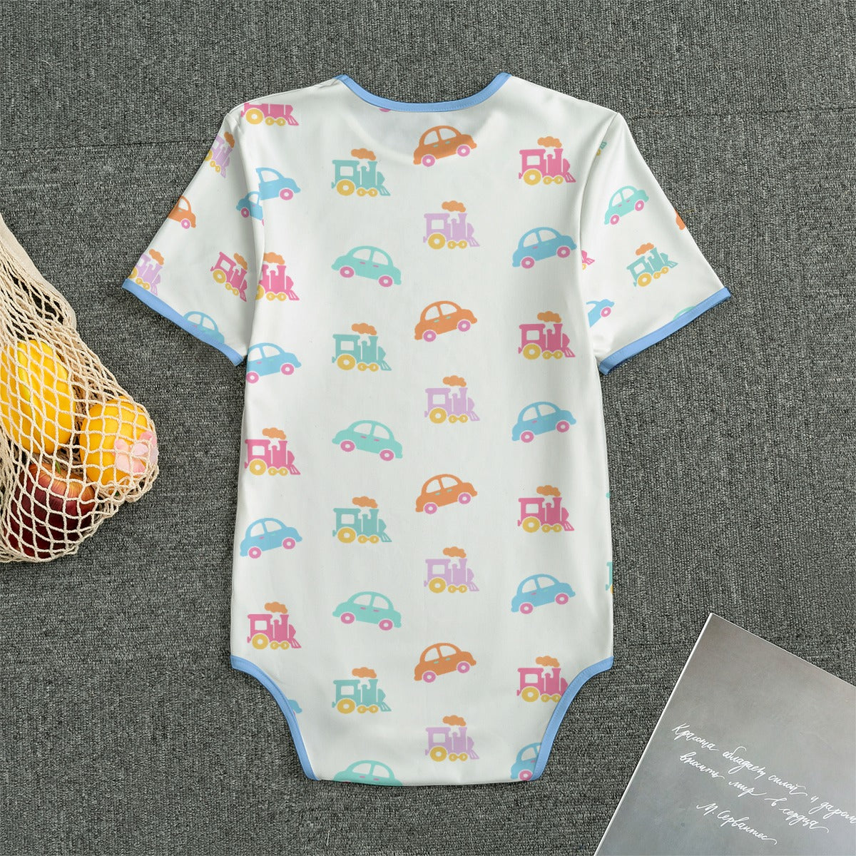 Pastel Cars & Trains Short Sleeve CuddleSuit