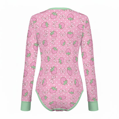 Strawberry Sweetheart Long Sleeve CuddleSuit
