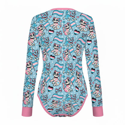 Purrfect Trans Pride Long Sleeve Cuddlesuit