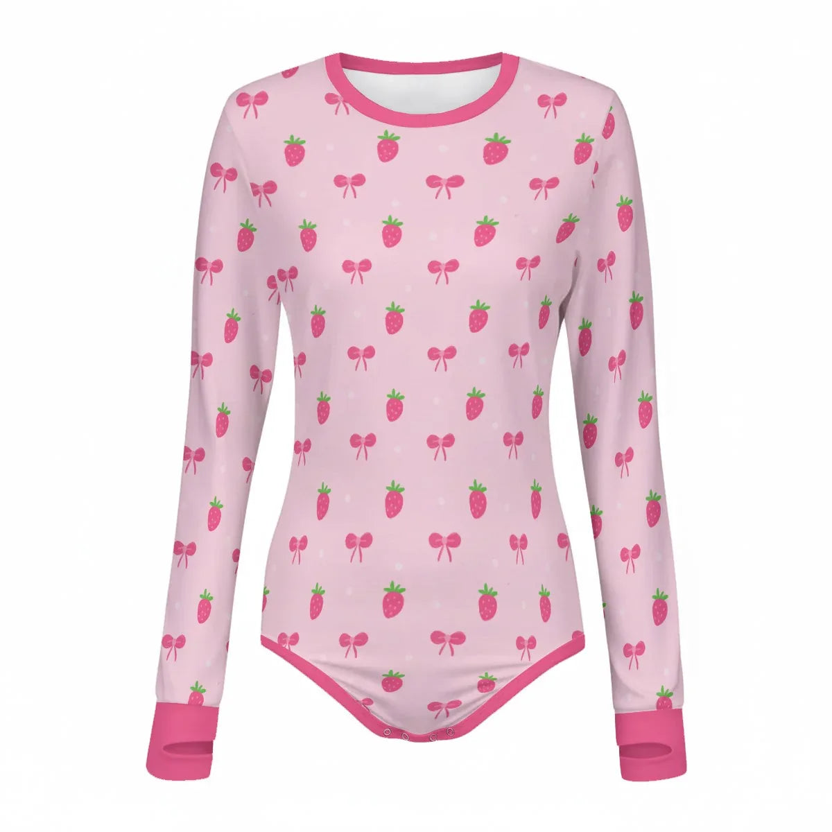 Strawberry Bow Long Sleeve CuddleSuit