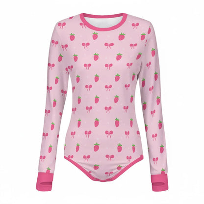 Strawberry Bow Long Sleeve CuddleSuit