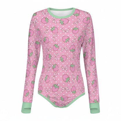 Strawberry Sweetheart Long Sleeve CuddleSuit