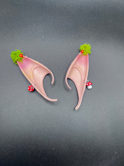 Mossy Fantasy Fairy Elf Ears with Mushroom Piercings