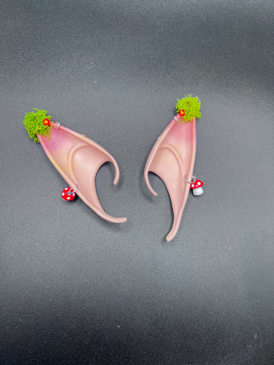 Mossy Fantasy Fairy Elf Ears with Mushroom Piercings