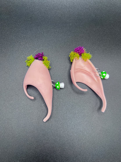 Moss Fantasy Fairy Elf Ears with Mushroom Piercings