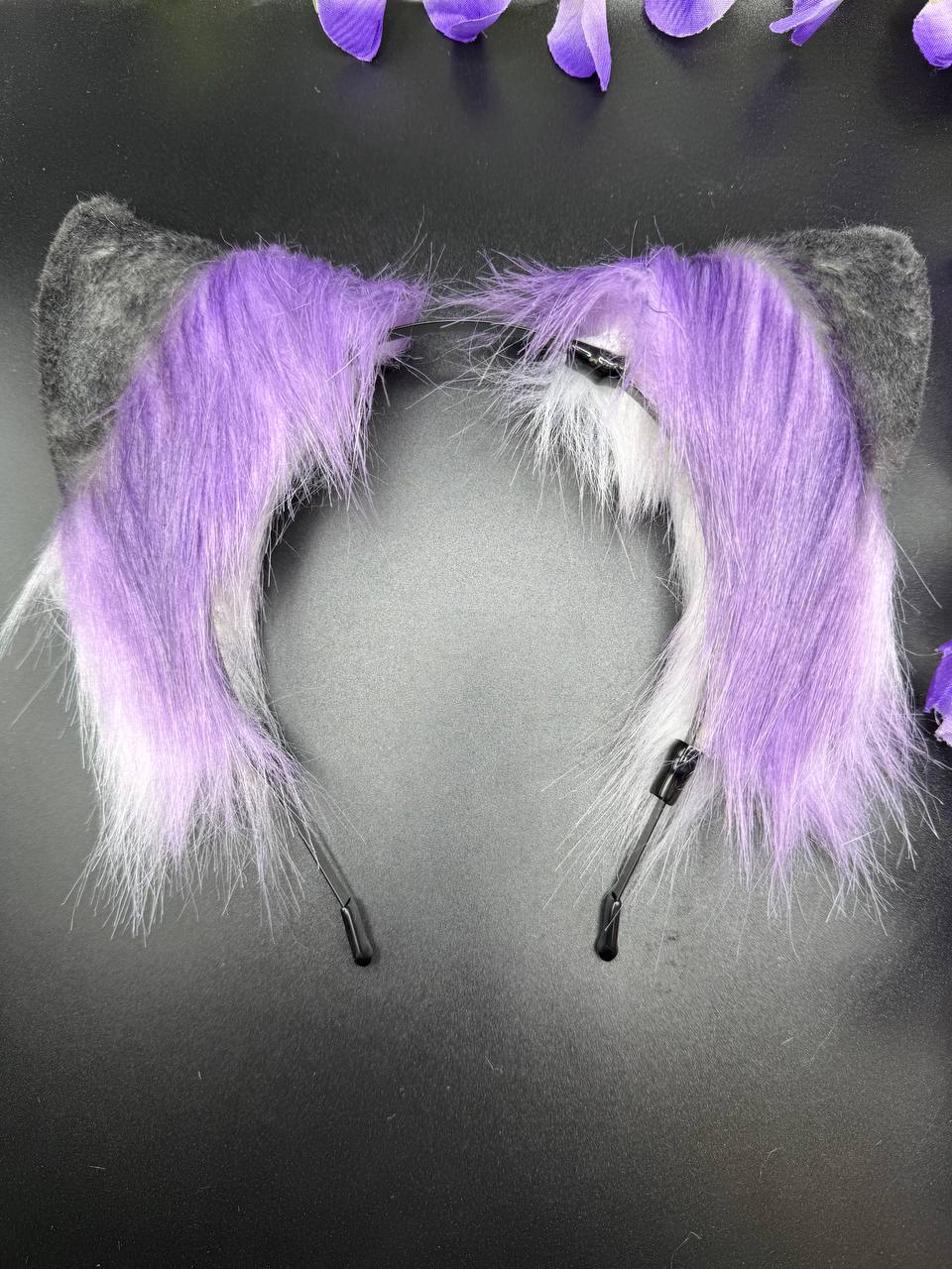 Pet Play Animal Ears, Purple and Black Cosplay, Pet Play Bendable Ears, Faux Fur Animal Ears